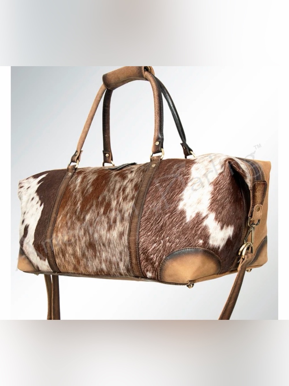 Western Duffel Bag Black & White Cowhide Leather Weekender Bag